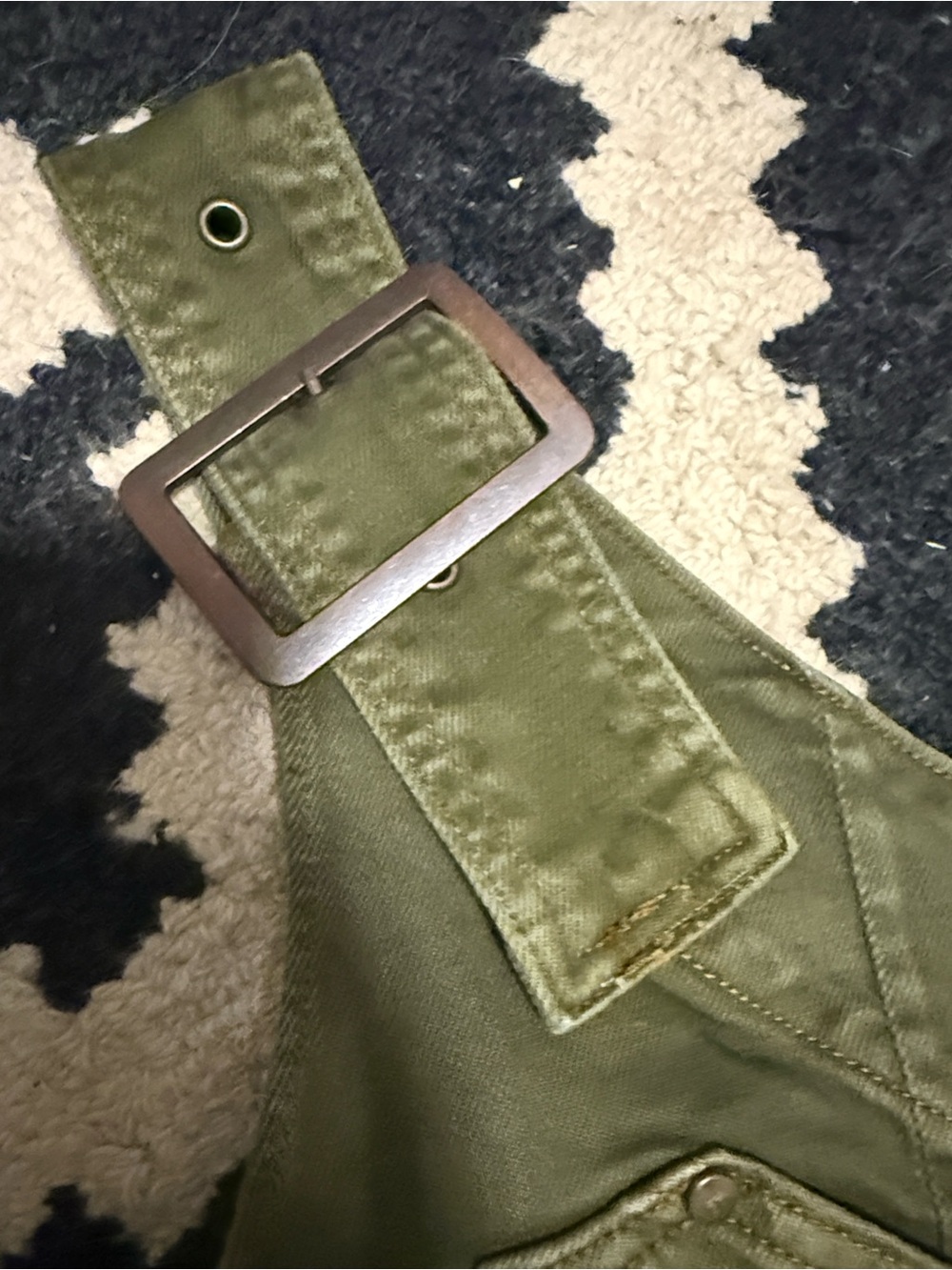 Anthropologie Pilcro Olive Green One-Shoulder Wide-Leg Denim Jumpsuit - Picture 7 of 11